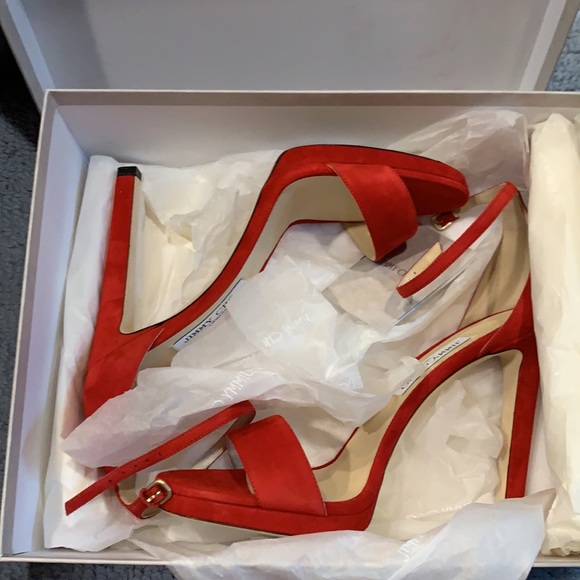 Jimmy Choo “Misty 120” Red Suede Stiletto - Picture 3 of 7